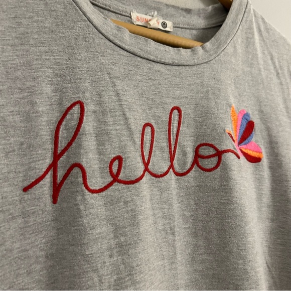 Sundry Grey Hello Embroidered Boy Tee - Picture 5 of 5